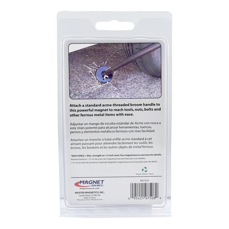 Master Magnetics Magnetic Pick-Up Tool Attachment, 3.20" Diameter, 0.440" Thick Magnet Assembly with Acme-Threaded Attachment for Standard Broom Handle, 65 Pounds Pull, 1 Each - Image 4